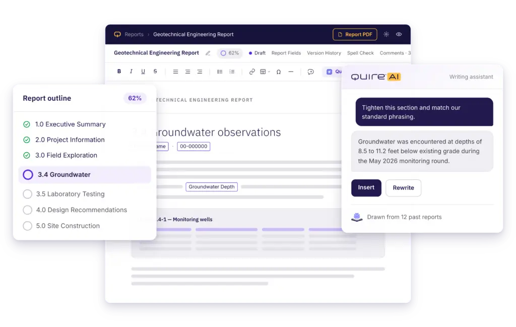 The Quire editor with a structured technical deliverable in progress